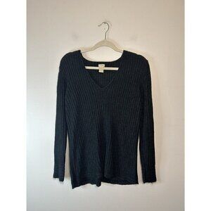 J. JILL V-Neck Tunic Sweater Long Sleeve Black Silk Blend Size Small